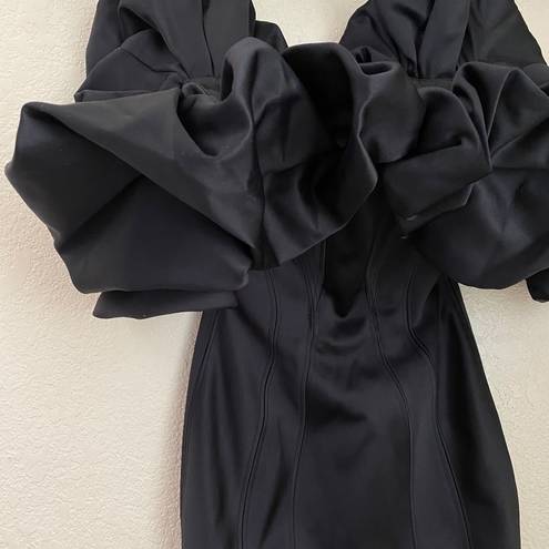 House Of CB  'Selena' Black Satin Puff Shoulder Dress off shoulder /Size XS NWOT