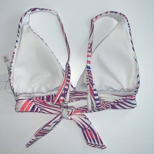 Raisin's NWT  Palm Leaf Print Triangle Bikini Top Strappy Tie Back White Pink Med.