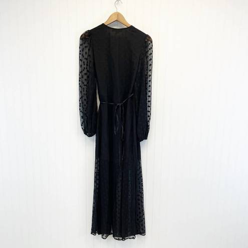 Yumi Kim NEW  Womens M Wicked Game Wrap Dress Black Swiss Dot Maxi Sheer Witchy