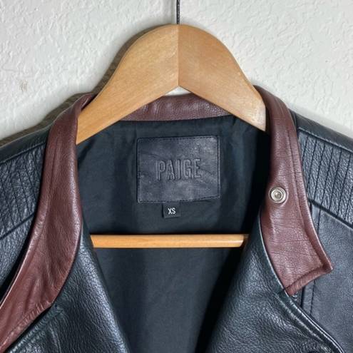 Paige NWOT  black leather / silk jacket with brown collared lining (‎ XS )