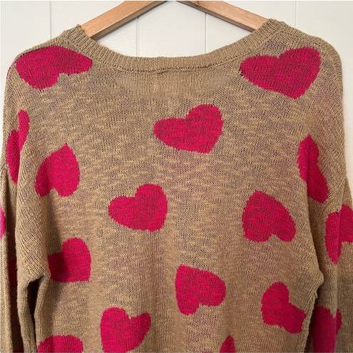 Beach Riot  Sandy Hearts Pullover Sweater Knit Tan Pink  XS