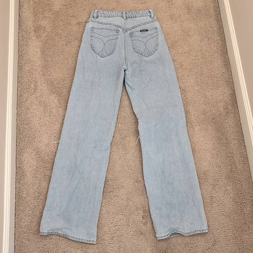 Rolla's  Heidi High Rise Loose Straight Jeans in Holiday Blue Busted Knee Size 24