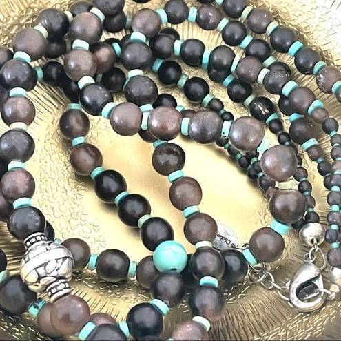 Coldwater Creek  triple strand wood bead and turquoise necklace