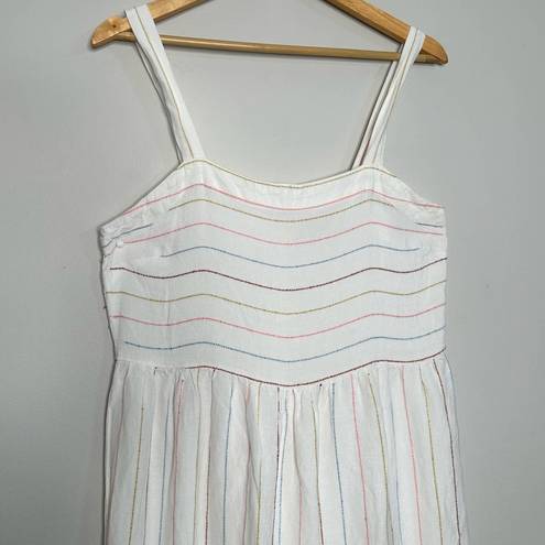 Loft White Tiered Linen Blend Maxi Dress Womens Colorful Striped Boho