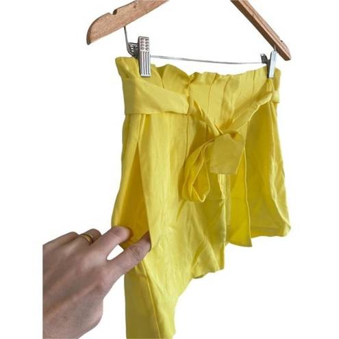 L'Academie  Linen High Waist Yellow Belted Shorts Size M NEW