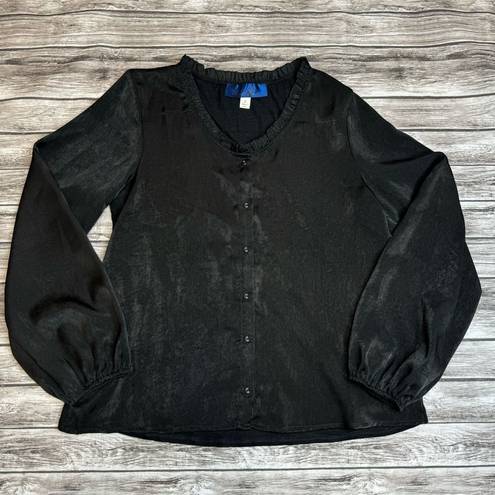 Blue Rain  Women's Long Sleeve Button Up Lightweight Blouse Black S SM Small Thin