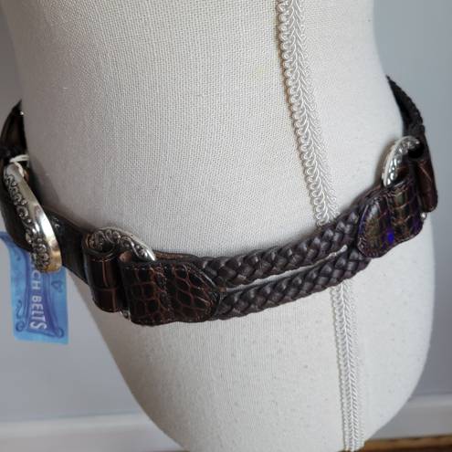 Brighton , New, Leather Stretch Brown Braided O-Ring Concho Belt, Size 34