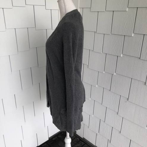 Chelsea28  Women's Grey Dark Heather Ribbed Ruffle Open Front Cardigan sz S