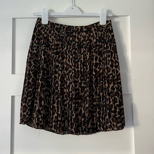 J.Crew  - Leopard Animal Print Lined Pleated Mini Skirt Size 2 100% Polyester.