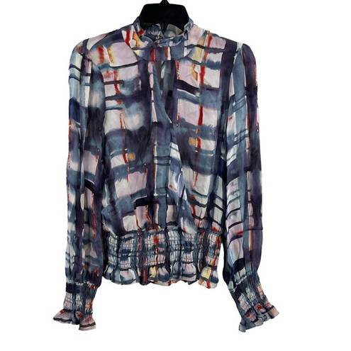 Parker  Abstract Watercolor Print Long Sleeve Blouse Small New