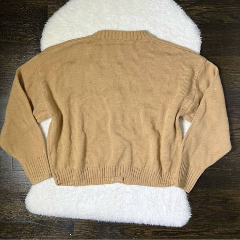 Tan Cable Knit Button Down Cardigan Sweater Size M