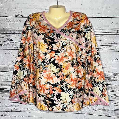 Garnet Hill  NWT Size M Floral Print V-Neckline Organic Cotton Knit Top Shirt