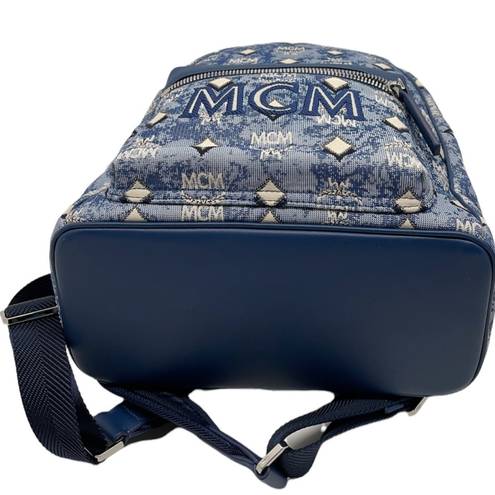 MCM  New Logo Monogrammed Jacquard & Leather Blue Backpack