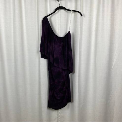 Young Fabulous and Broke  YFB Purple Watercolor One Shoulder Ruched Mini Dress Sz.M