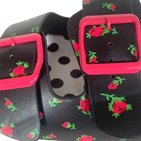 Betsey Johnson  Calli Sandals Polka Dot Floral Black Hot Pink Size 7