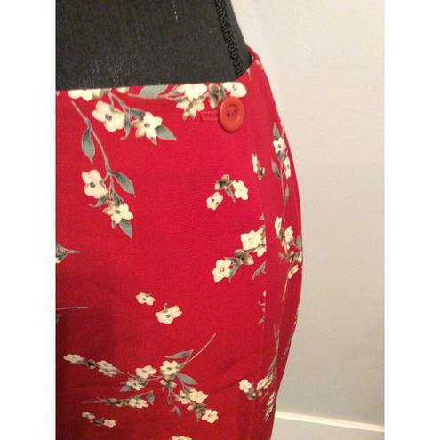 Dress Barn Floral Red Wrap Around Skirt career Large L Fitted 