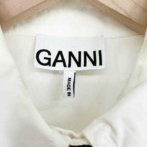 Ganni  Ruched Cotton Poplin Shirt Button Down Long Sleeve White Women's 34 US 4