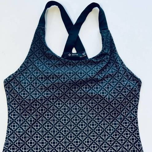 Satva  Kama Cami Yoga Ombré Tank Top Printed Criss Cross Built in Bra Black M