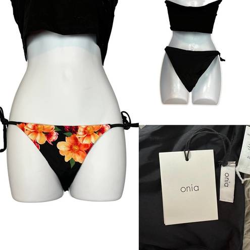 ONIA  Black Tropical Floral Sting Bikini Bottom SIZE XS Kate Triangle Cheeky NEW