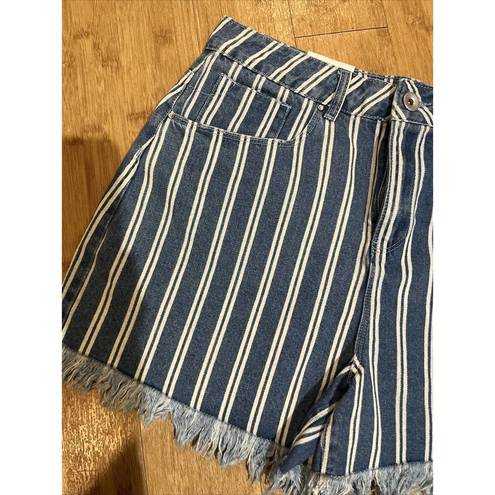 A loves A NWT  Womens Denim Shorts Fringe Cut Off blue jeans stripe sz 29 RV $89