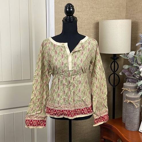 Tommy Hilfiger  Paisley Shirt Size Medium Green Red Cottagecore Beach