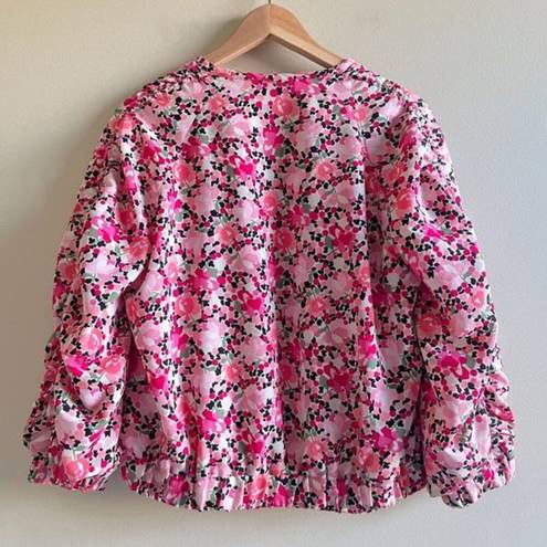 ZARA  Floral Bomber Jacket Womens‎ Size M Pink floral bomber Jacket Full Zip Up