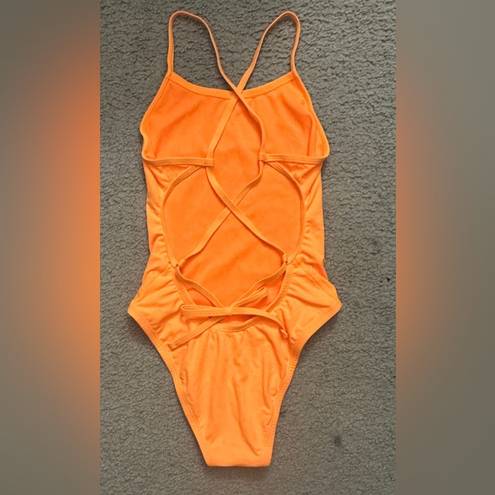 Nike NWOT  HydraStrong Lace Up Tie Back One Piece Swimsuit - Neon Orange - 28