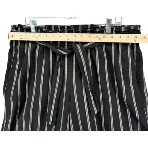 J.Jill  Pants Womens L Black Tan Stripe Linen Stretch Crop Wide Leg Paper Bag Tie