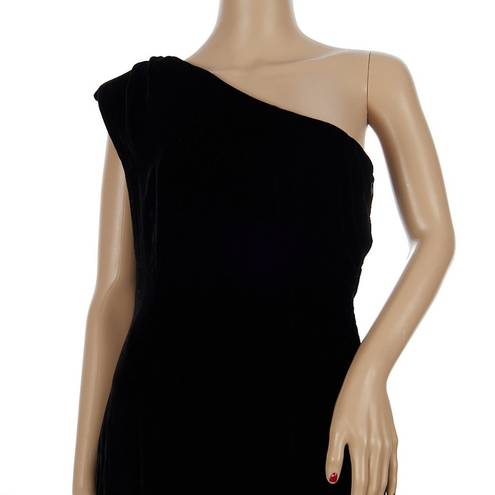 Natori Josie  Black Silk Blend Velvet One Shoulder Dress Size 6 NWT $695