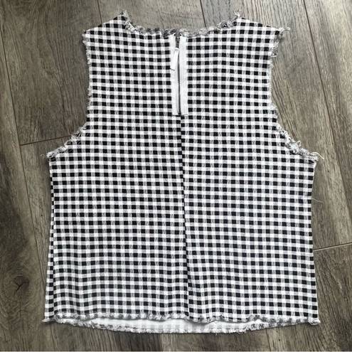 RD Style  Black and White Gingham Raw Edge Sleeveless Top Size Small NWOT