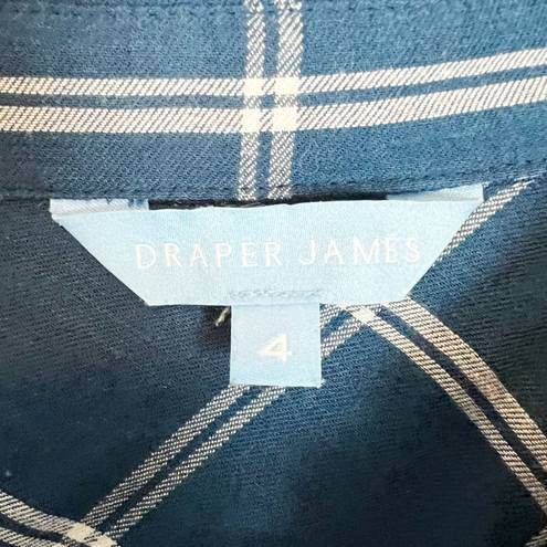 Draper James  Shirt Size 4 Blue Plaid Long Sleeve Button Up Cotton Rayon