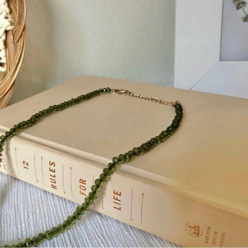 American Vintage Vintage “Ophelie” Green Crystal Tassel Feather Necklace Olive Emerald Rhinestone