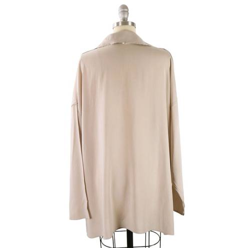 Edge LANVIN Silk Taupe Reversed Seam Raw  V-neck Blouse Top L/XL