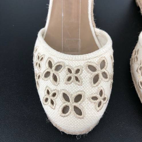 Unisa  Unareia Cream Embroidered Eyelet Ankle Strap Espadrille Wedge Sandals 8