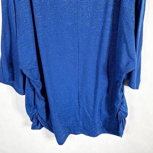 Fashion Bug  Plus Size 4X Top Blue Floral Sparkly Ruched Sides Metallic 1398