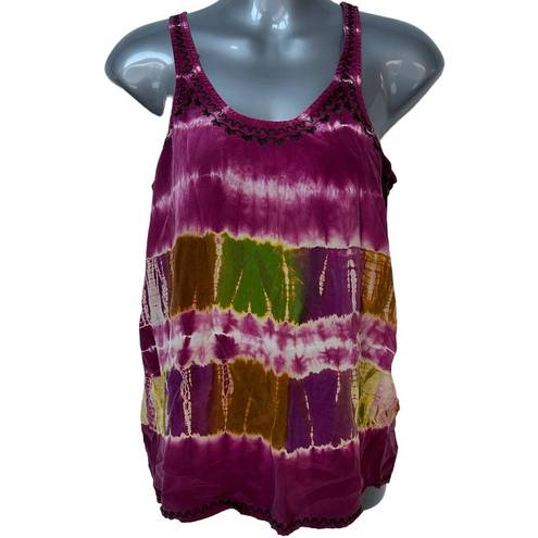 Joie  Tank Top Purple Green Black Tie Dye Embroidered Silk Women's Size XS