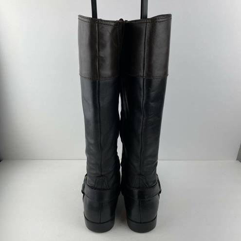 Ralph Lauren  Sulita Harness Riding Boots 8 Black Brown Leather Knee High Zip