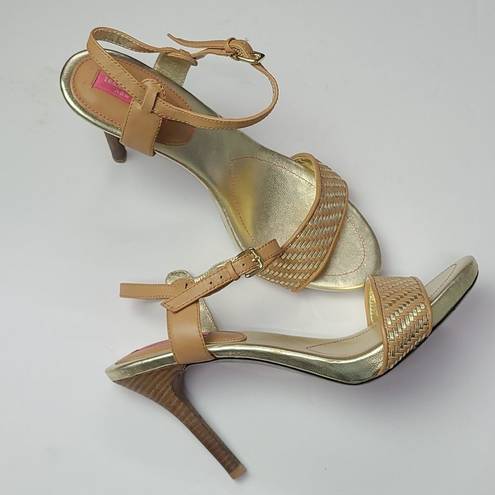 Isaac Mizrahi  Isbelle Gold and Tan High Heel Sandals Size 9.5