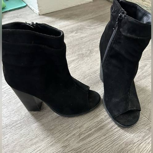 Bella Marie Open toe black suede bootie 