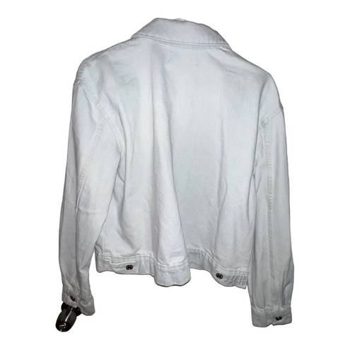 Mango  MNG Pocketed Denim Jacket Full Zip Women Size Medium White Collared Casual