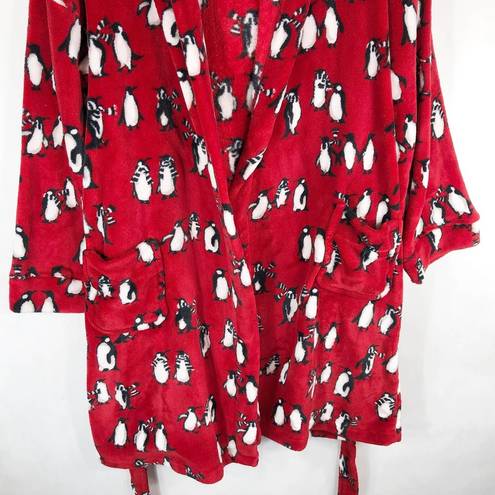 Vera Bradley  Small Medium Robe Playful Penguins Red Mini Belted Fleece Lounge D