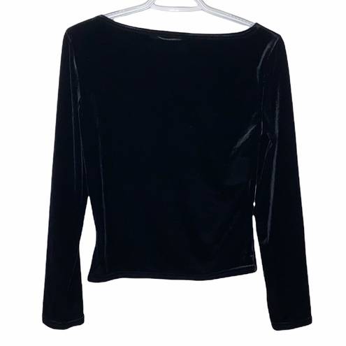 August Silk  vintage black scoop neck cropped velour top size S