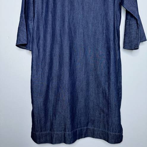 Talbots  Faux Denim Chambray Style Mini Dress Quarter Length Ruffle Sleeve 12p