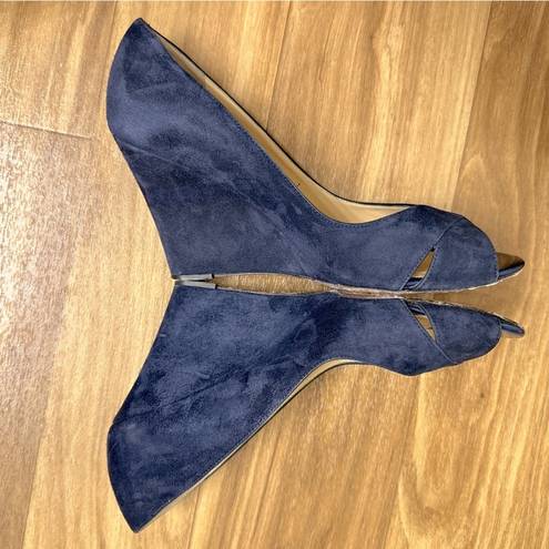 Kate Spade  Peep Toe Suede Wedges | Navy Blue | 7