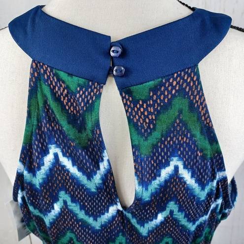 a.n.a NWT  a new approach Dress Long Maxi Sleeveless Zig Zag Boho Blue Green