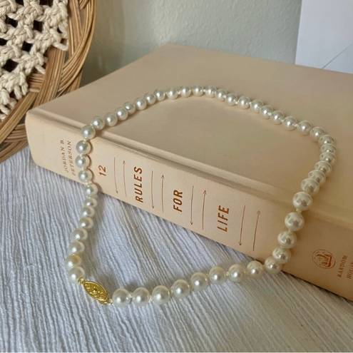 American Vintage Vintage “Clementine” White Knotted Pearl Necklace 19” Gold Marquis Fishhook Classic