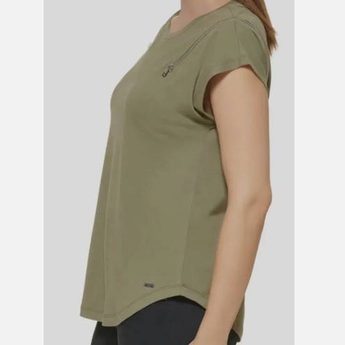 DKNY  Fatigue Green Crew Neck Zip-Shoulder T-Shirt, Size Medium, New with Tag $59