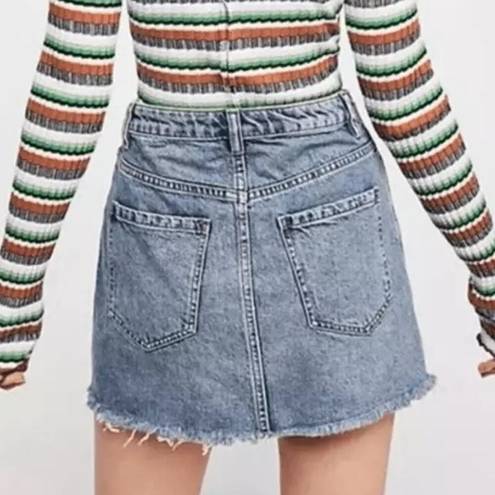 Free People  High Waisted Frayed Hem Zip It Up Denim Mini Skirt Blue 28 / 6