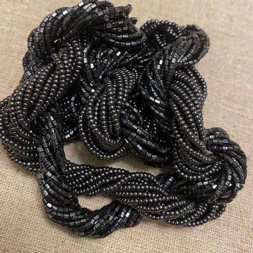 Twisted  multi strand seed bead necklace metallic gunmetal gray. Gothic retro