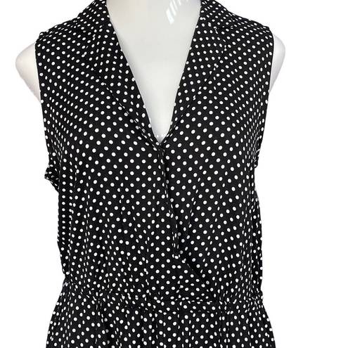 Popsugar  Large Jumpsuit Polka Dot Sleeveless V-Neck Pocket Collar Elastic Waist